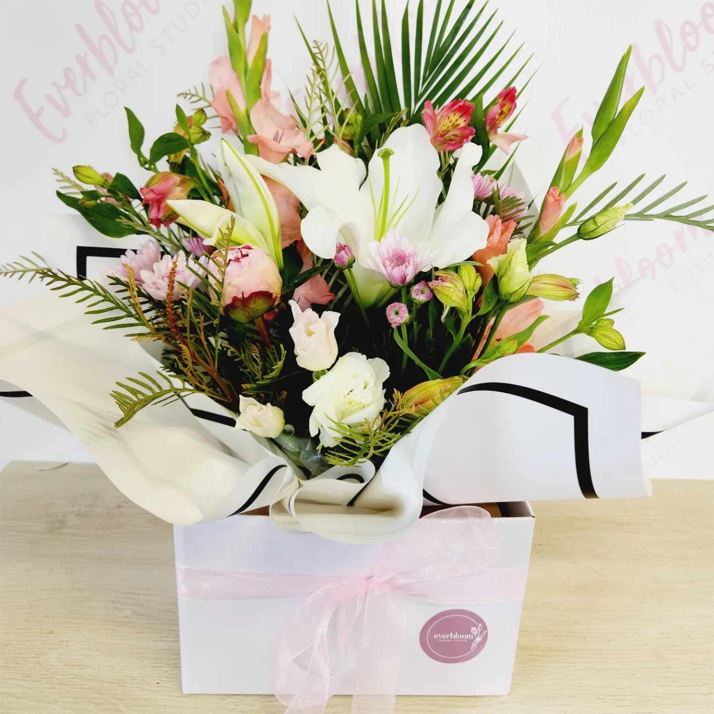 Fresh seasonal flower arrangement made in wet floral foam We offer same day flower delivery service locally to Tauranga, Mount Maunganui and Papamoa direct from our sunny boutique floral studio which is located near Bayfair, Mount Maunganui