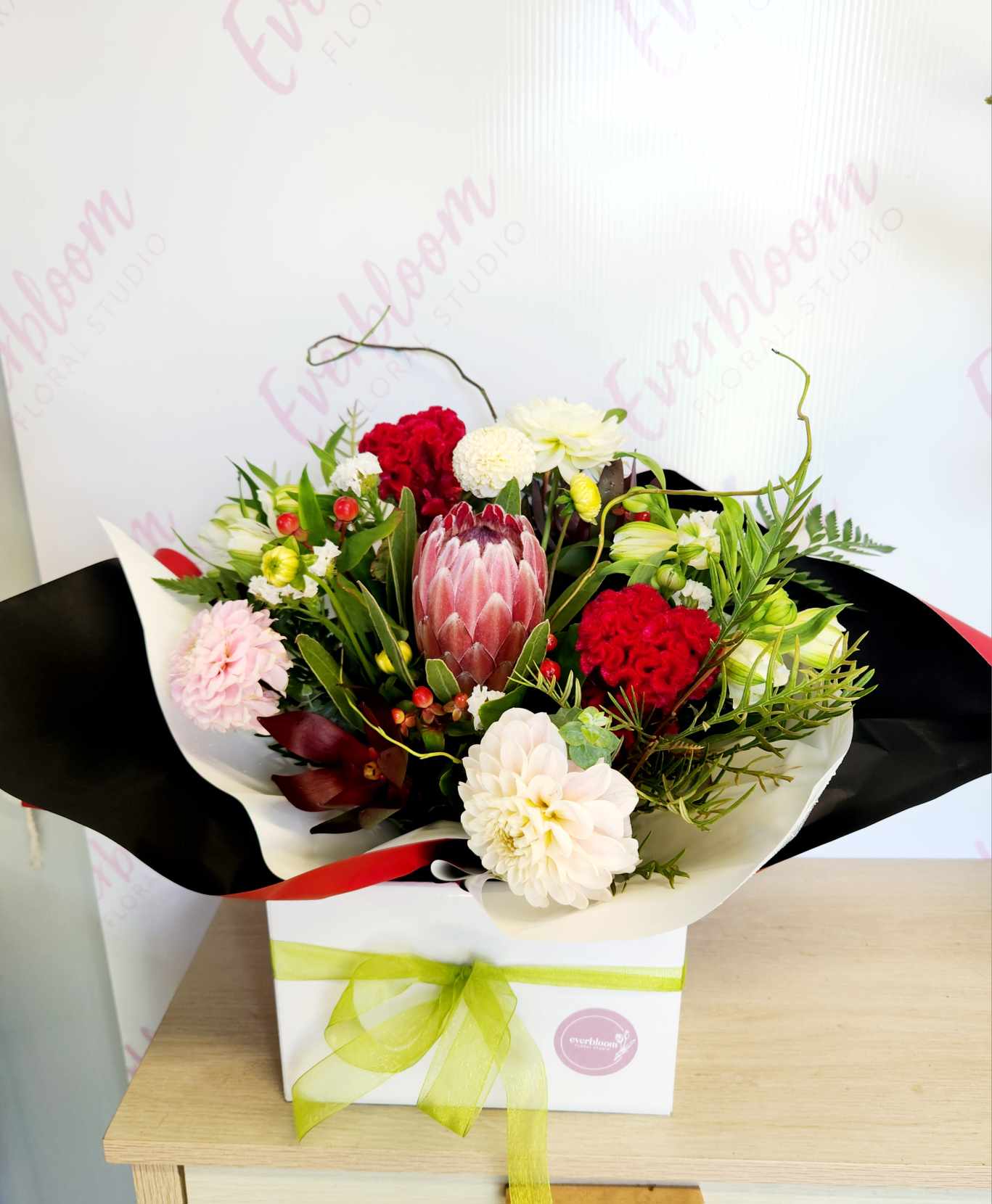 Fresh seasonal flower arrangement made in wet floral foam We offer same day flower delivery service locally to Tauranga, Mount Maunganui and Papamoa direct from our sunny boutique floral studio which is located near Bayfair, Mount Maunganui