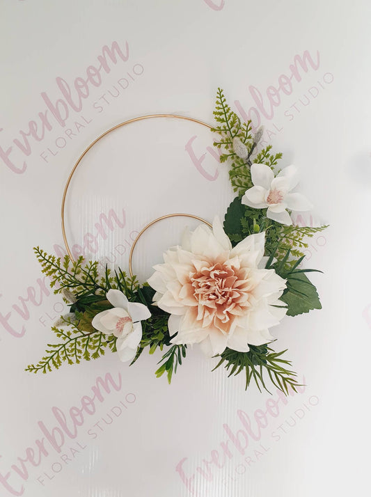 Double Ring Wreath made with blush faux flowers - Everbloom Floral Studio
