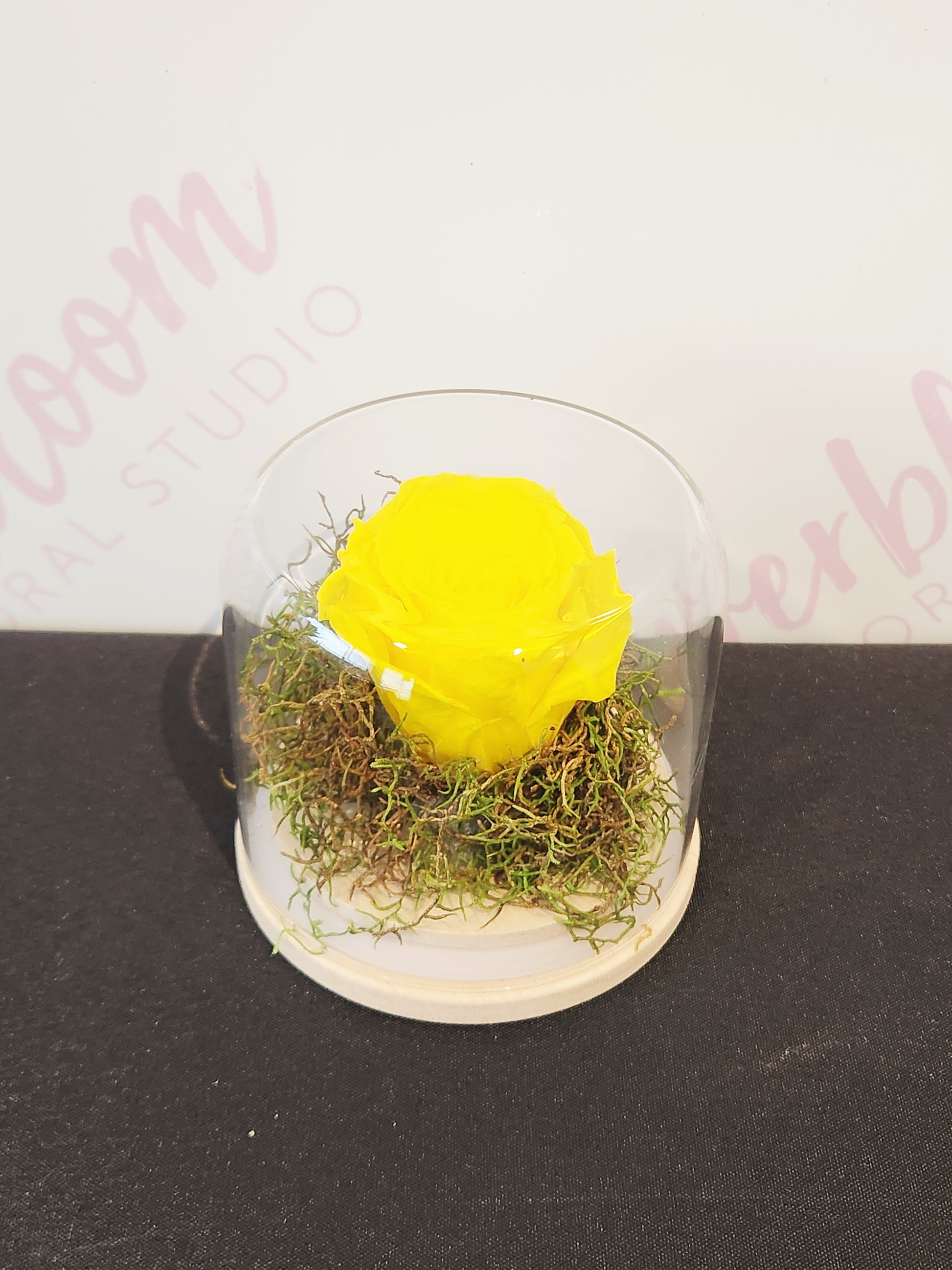 Yellow preserved rose in glass dome from Everbloom Floral Studio