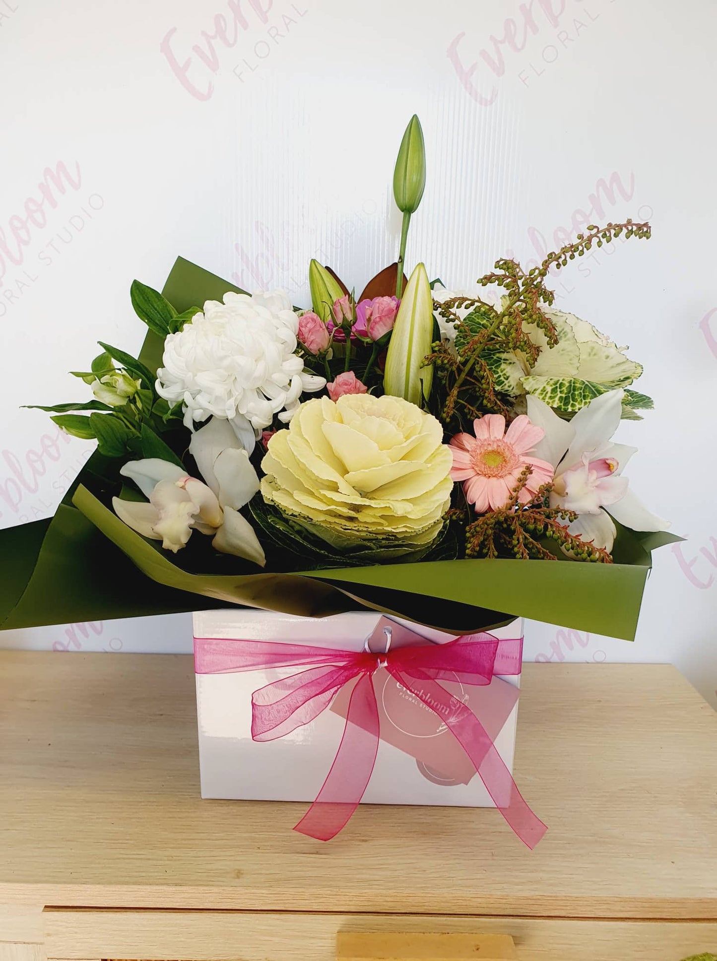 Fresh seasonal flower arrangement made in wet floral foam We offer same day flower delivery service locally to Tauranga, Mount Maunganui and Papamoa direct from our sunny boutique floral studio which is located near Bayfair, Mount Maunganui