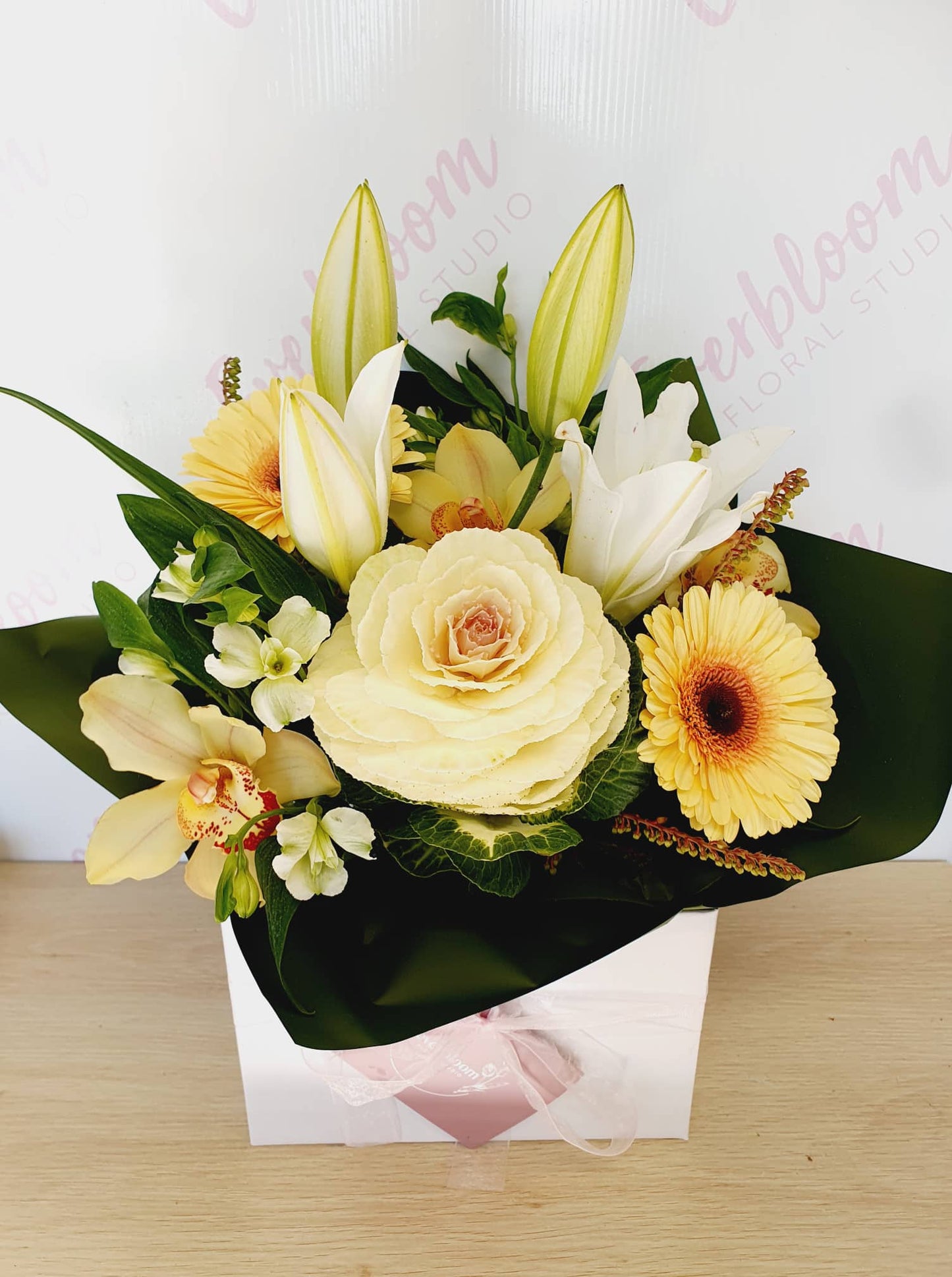 Fresh seasonal flower arrangement made in wet floral foam We offer same day flower delivery service locally to Tauranga, Mount Maunganui and Papamoa direct from our sunny boutique floral studio which is located near Bayfair, Mount Maunganui