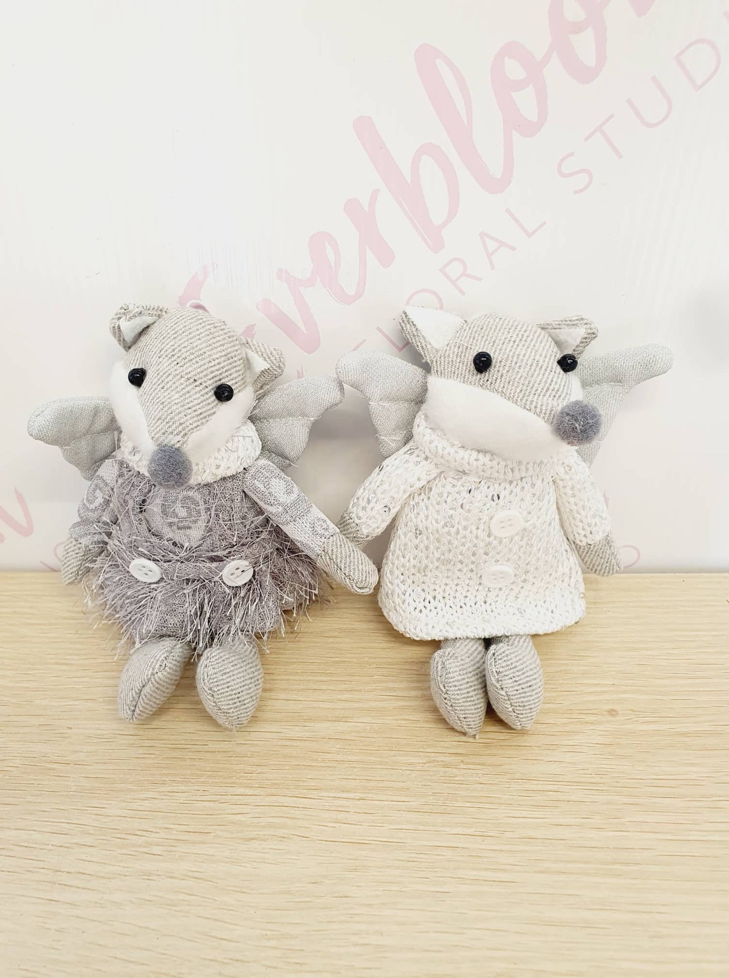 Cute wee hanging fox angel Christmas tree decorations are on our menu this year.   They come in a set of two. Send as an add on gift or to accompany something else you desire.  With same day flower, hamper and gift delivery from our sunny Mount Maunganui florist, located close to Papamoa.