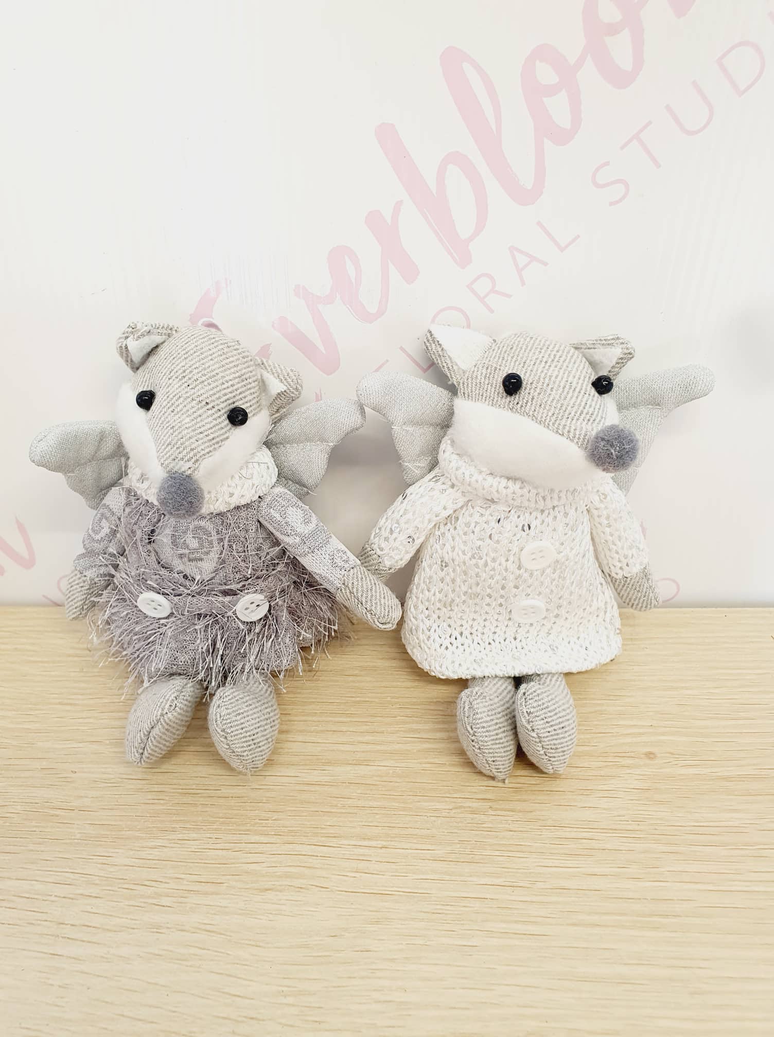 Cute wee hanging fox angel Christmas tree decorations are on our menu this year.   They come in a set of two. Send as an add on gift or to accompany something else you desire.  With same day flower, hamper and gift delivery from our sunny Mount Maunganui florist, located close to Papamoa.