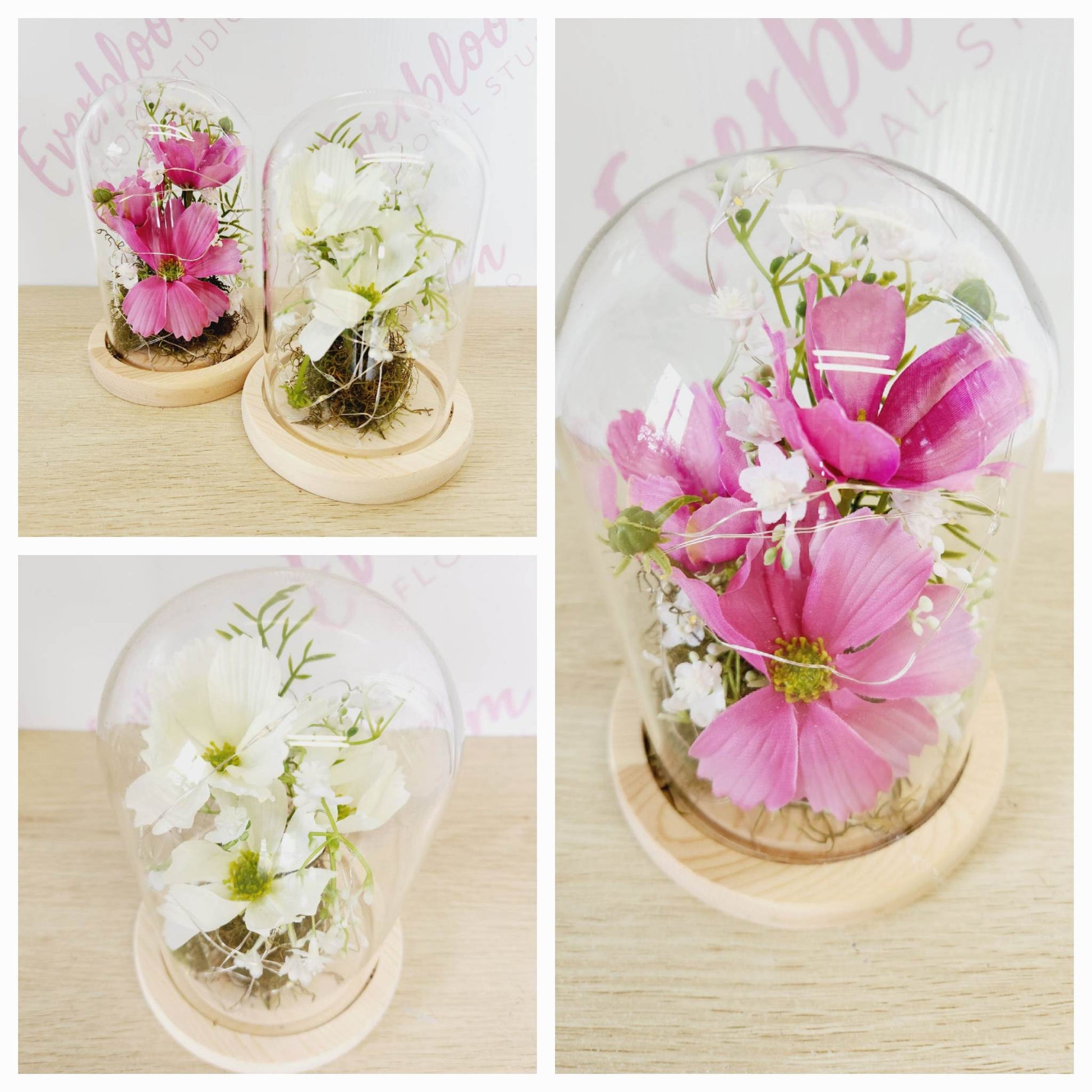 Faux flower globes - Papamoa Florist. Everbloom floral studio