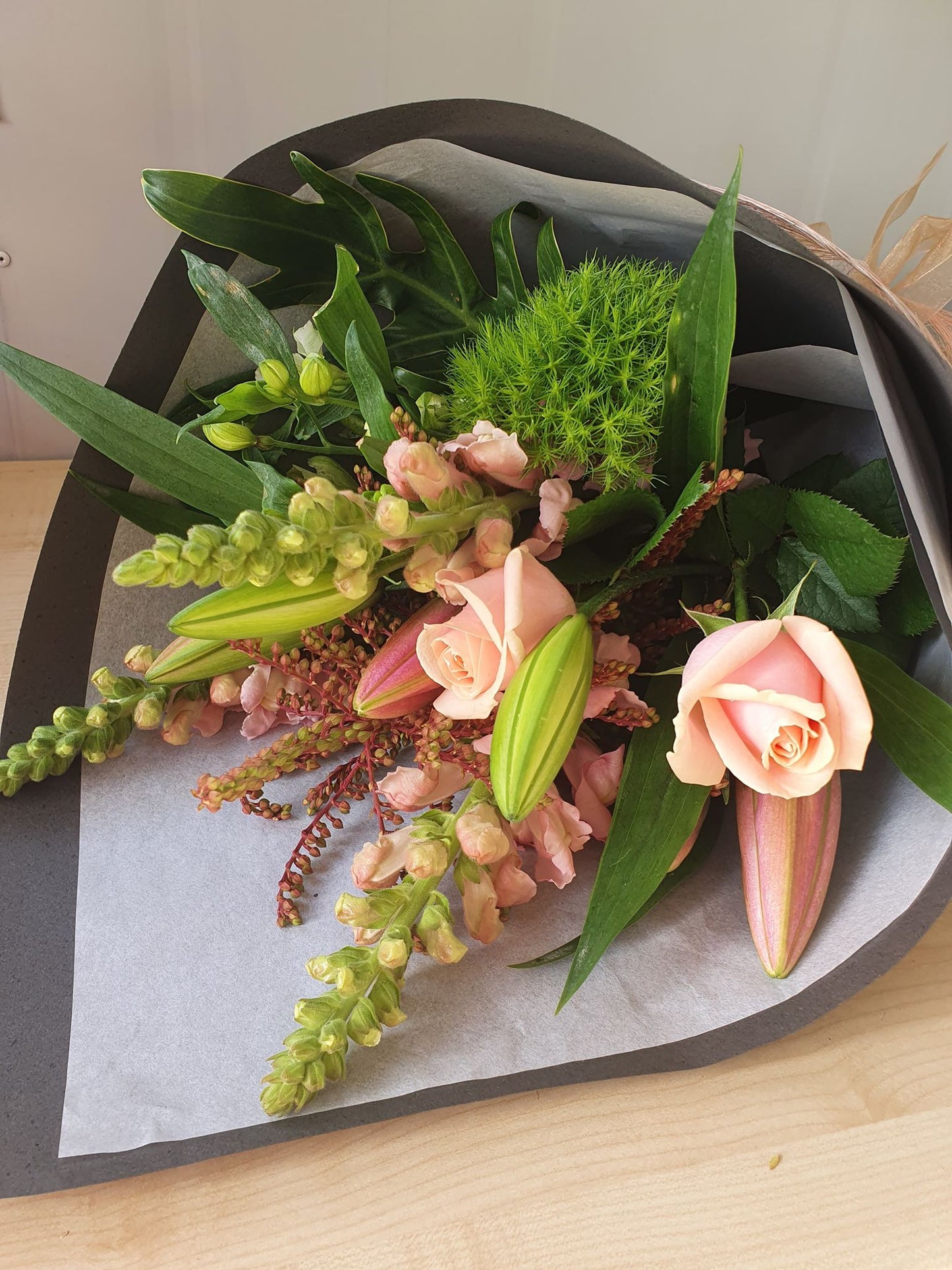 Sympathy Bouquets - Soft pink with elegant green seasonal foliage Everbloom Floral Studio